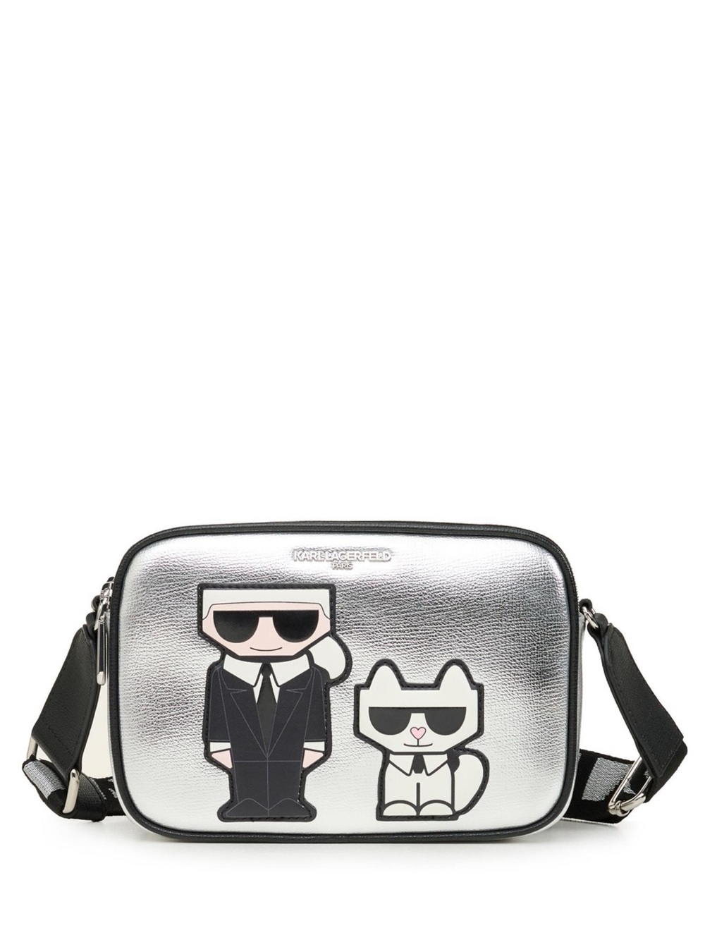 Karl Lagerfeld Small Maybelle Karl & Choupette Crossbody Silver Bag New W/Defect
